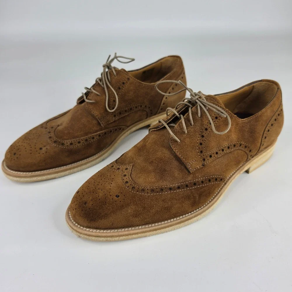 Bruno Magli Mens Brown Suede Wingtip Brogue Derby Shoes Made in Italy Size 8.5